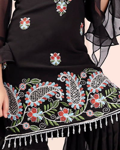 Black Embroidered Kids Sharara Suit