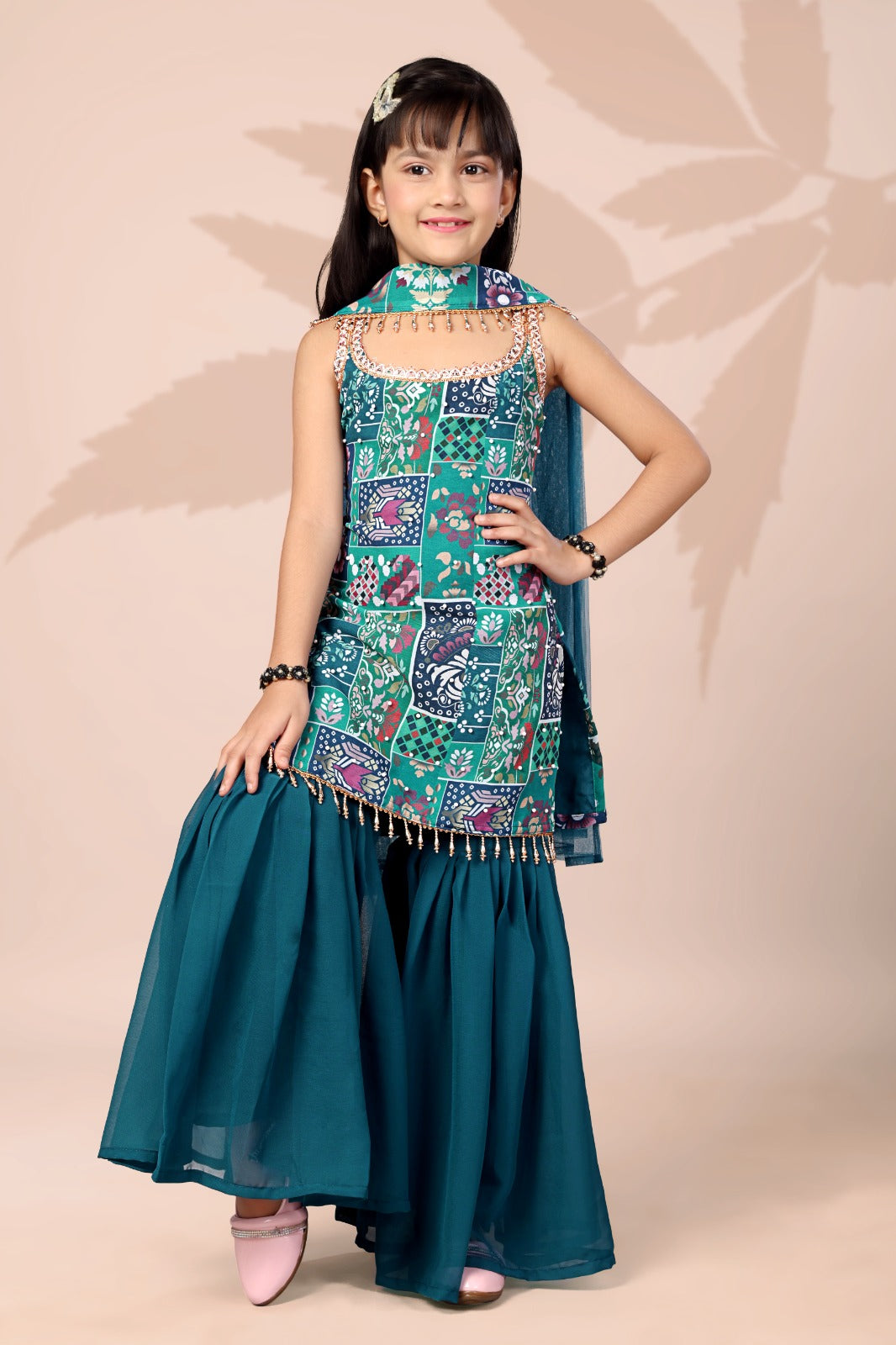 Geometric Print Girls Sharara Suit Set