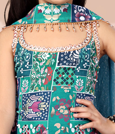 Geometric Print Girls Sharara Suit Set