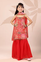 Red Patchwork Print Sharara Set for Girls