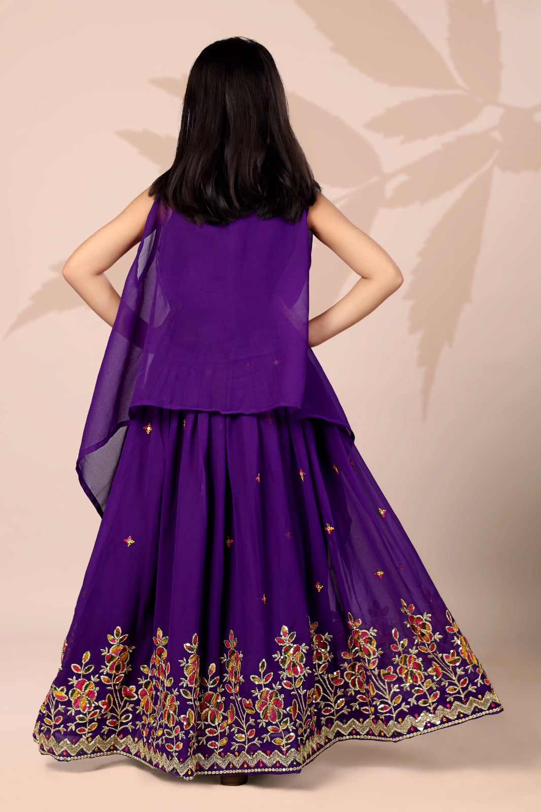 Purple Embroidered Girls Lehenga Choli