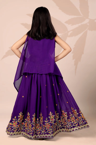 Purple Embroidered Girls Lehenga Choli