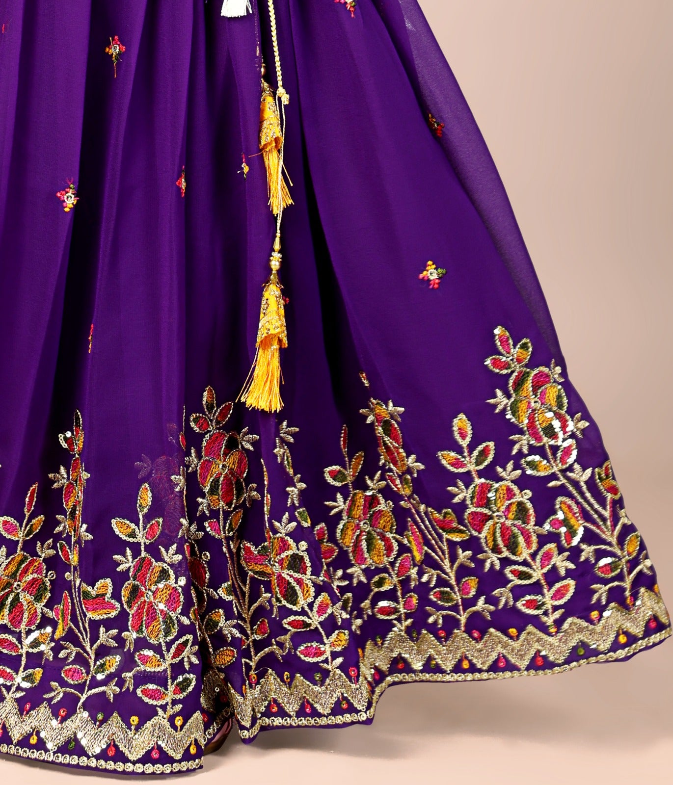 Purple Embroidered Girls Lehenga Choli