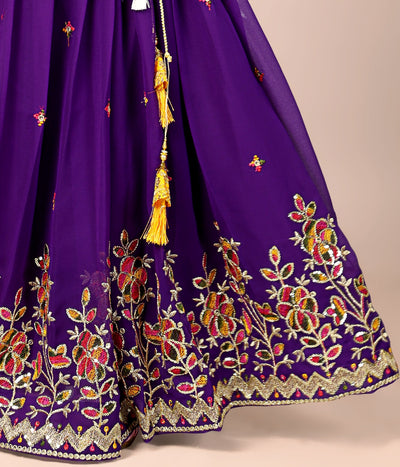 Purple Embroidered Girls Lehenga Choli