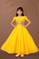 Sunshine Yellow Floral Embroidered Kids Gown