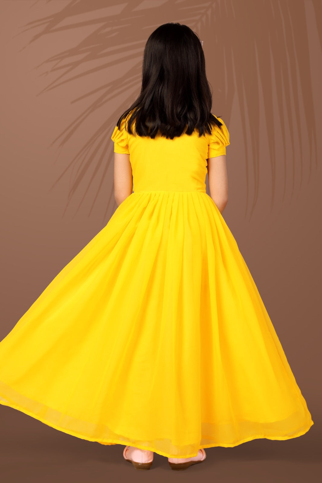 Sunshine Yellow Floral Embroidered Kids Gown