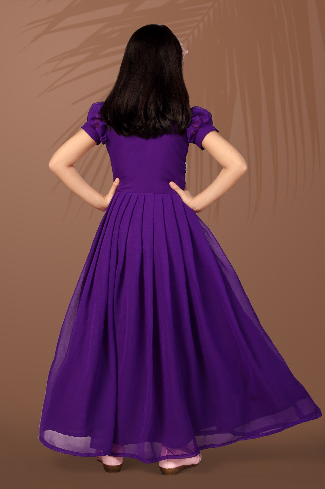 Purple Floral Embroidered Kids Gown