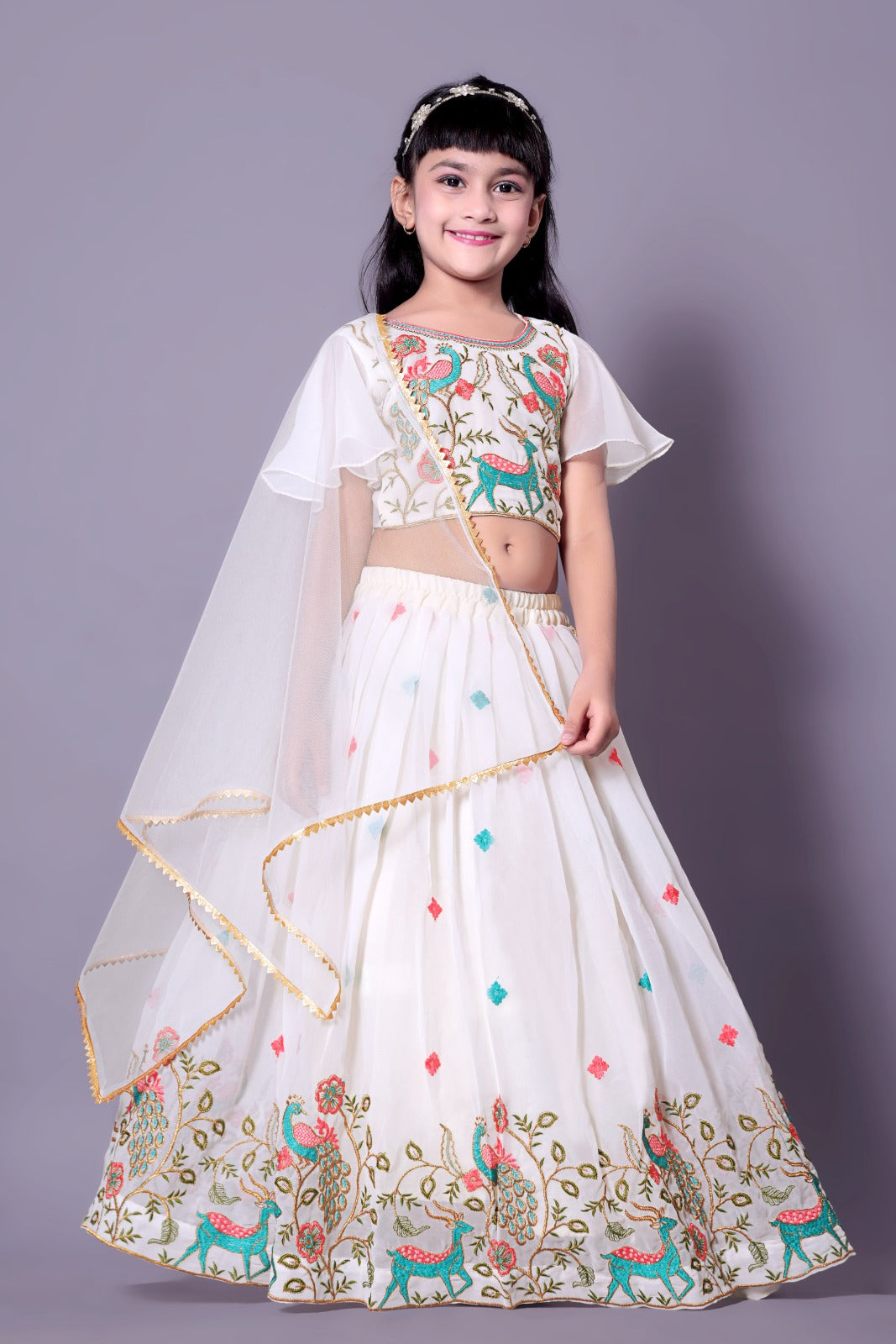 Elegant Off White Embroidered Girls Lehenga Choli