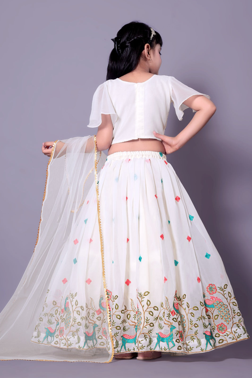 Elegant Off White Embroidered Girls Lehenga Choli