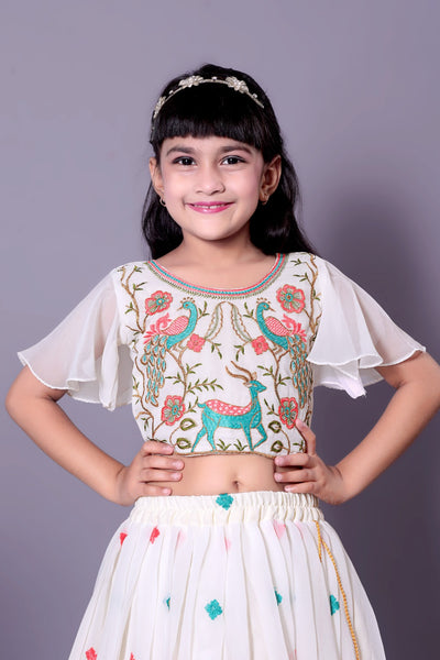 Elegant Off White Embroidered Girls Lehenga Choli