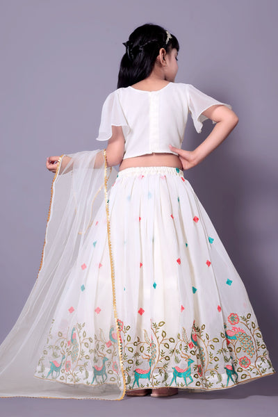 Elegant Off White Embroidered Girls Lehenga Choli