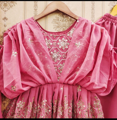 Designer Pink Embroidered Kids Palazzo Set