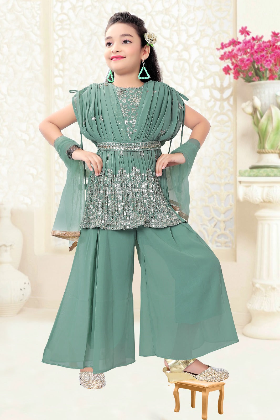 Pastel Green Designer Palazzo Set