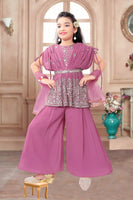 Designer Pink Embroidered Kids Palazzo Set