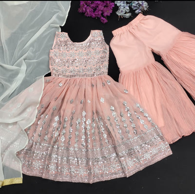 Pastel Pink Silver Embroidered Palazzo Set