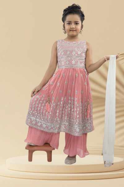 Pastel Pink Silver Embroidered Palazzo Set