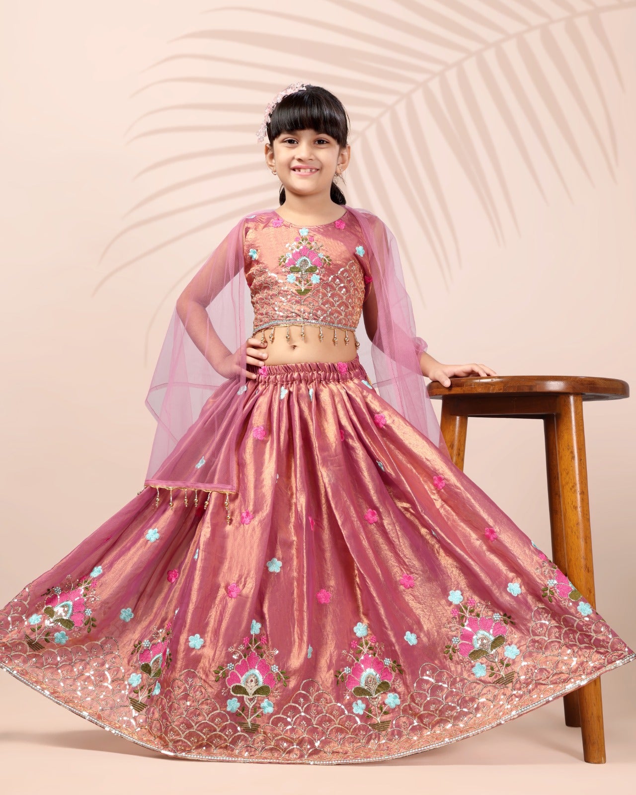 Premium Pink Embroidered Girls Lehenga Choli