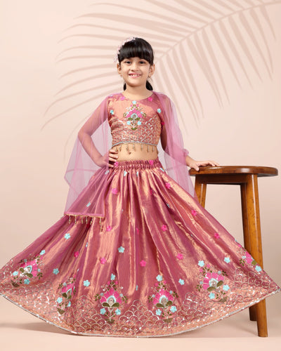 Premium Pink Embroidered Girls Lehenga Choli